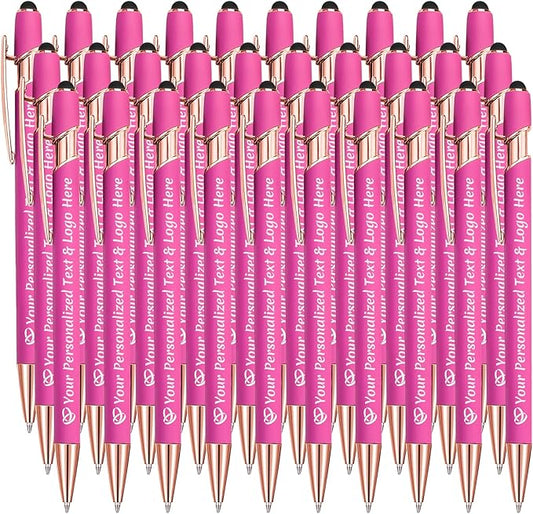 STREADVE Personalized Custom Pens 30 Engraved Writing Pen with Name Logo, Customized Promotional Items Stylus Pen Gifts for Women Realtor Quinceañera Wedding Business, Pink