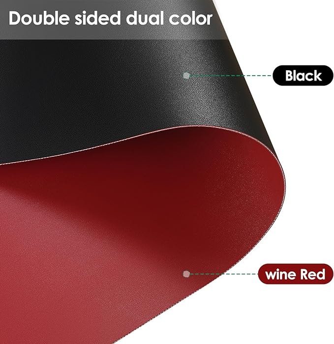 Leather Table Cover,1.8mm Thick,42x60 Inch Table Protector,Table Protector for Dining Room Table,Dining Table Cover,Table Cover Protector,Dining Table Pad(Black+Wine Red,42x60)