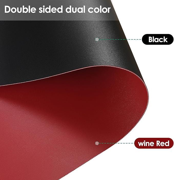 Leather Desk Mat,1.8mm Thick,15.75x63 Inch Desk Cover,Desk Protector Mat,Dresser Cover Top,Vanity Protector Mat,Vanity Cover,Vanity Cover Top Protector(Black+Wine Red,15.75x63)