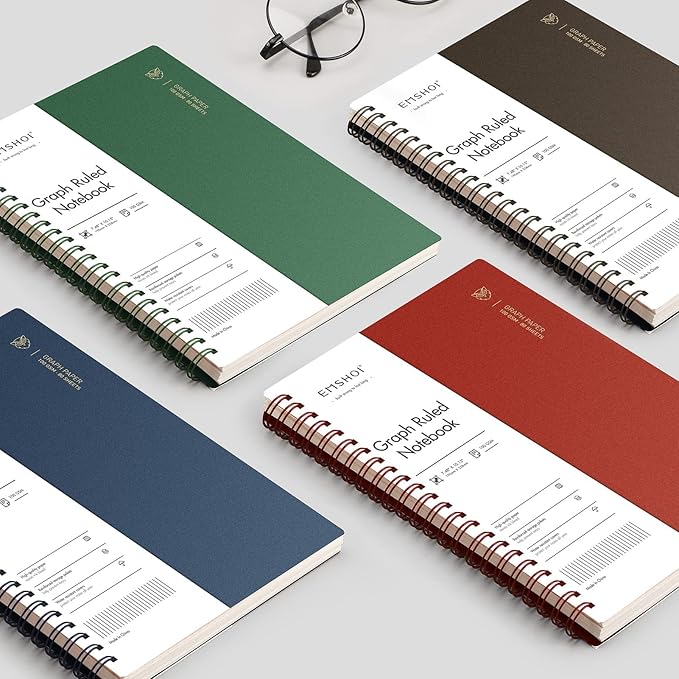 EMSHOI Graph Paper Spiral Notebook 7.48" x 10.15" - B5 Graph Paper Notebook, 2 Pack 320 Pages 100gsm Thick Grid Paper, Plastic Hardcover Journals for Writing Engineering Graphing Work School Supplies