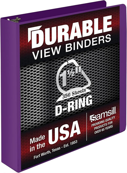 Samsill Durable 1.5 Inch Binder, Made in The USA, D Ring Binder, Customizable Clear View Cover, Plum Purple, Holds 350 Pages