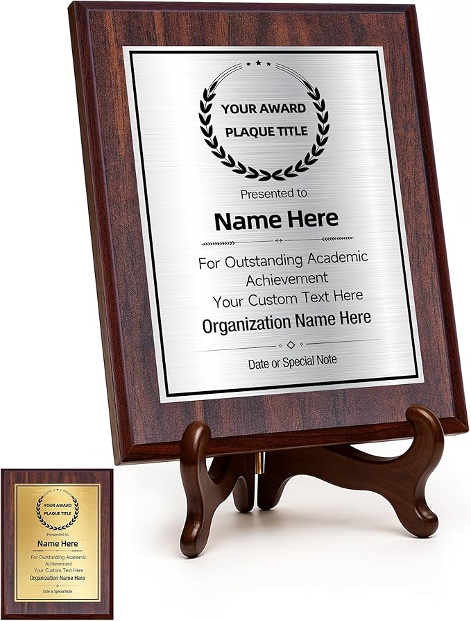 Custom Plaques Personalized Engraved Text and Title, Wooden Awards Employee of the Month Plaque Teacher Retirement Farewell Achievements Thank You Gifts(Black on Silver, 6×8)