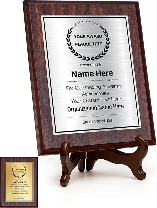 Custom Plaques Personalized Engraved Text and Title, Wooden Awards Employee of the Month Plaque Teacher Retirement Farewell Achievements Thank You Gifts(Black on Silver, 6×8)