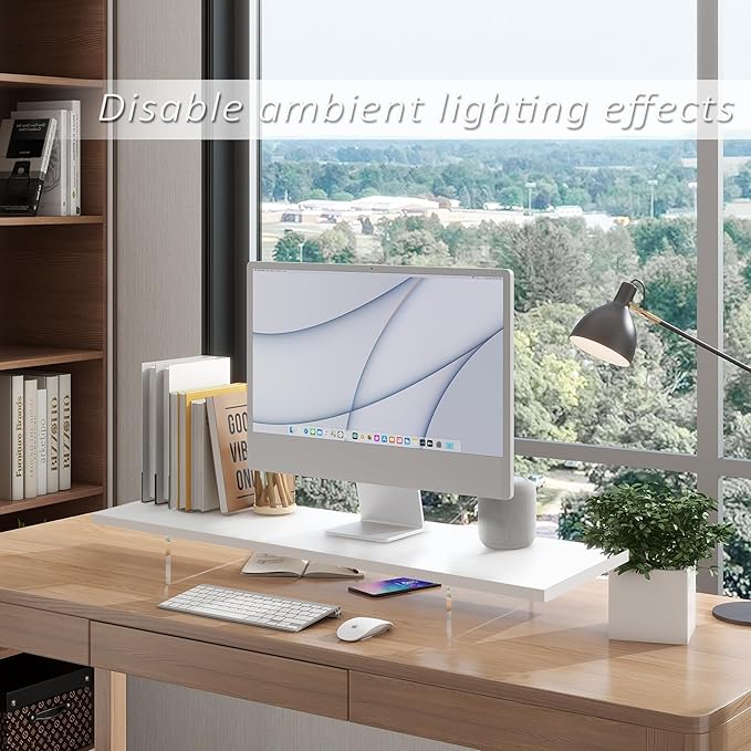 Monitor Stand Riser,Wood & Acrylic Computer Monitor Stand with LED Light,Desk Accessories Desktop Organizer Stand for Computer,Laptop,Printer,PC & TV Screen Riser… (All White)
