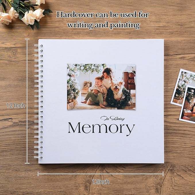 potricher 12 x 12 Inch DIY Scrapbook Album 40 Pages Hardcover Kraft Paper Scrap Book Photo Albums Memory Book for Wedding and Anniversary Family (White, 12 Inch)