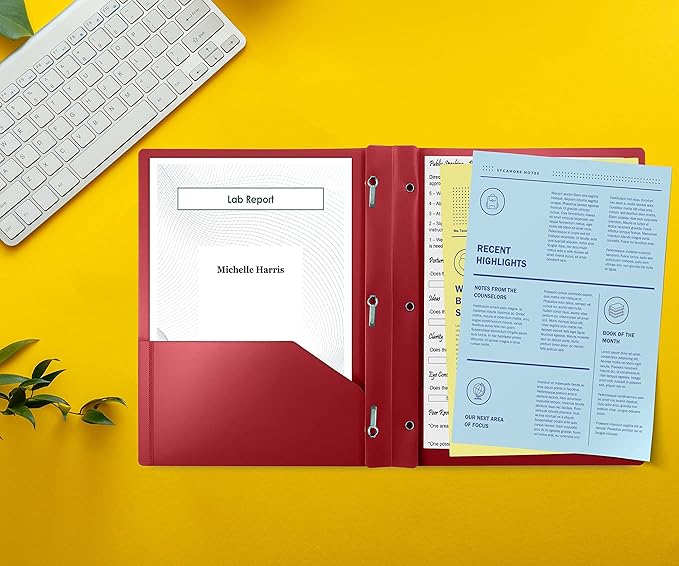 Better Office Products Burgundy Plastic 2 Pocket Folders with Prongs, 24 Pack, Heavyweight, Letter Size Poly Folders with 3 Metal Prongs Fastener Clips, Burgundy Red