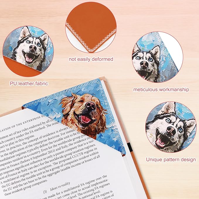 4 Pieces Leather Bookmarks, Cute Book Accessories for Reading Lovers, Page Markers for Women Men Kids Students Teachers Retirement Birthday Gift (Cute Dog)