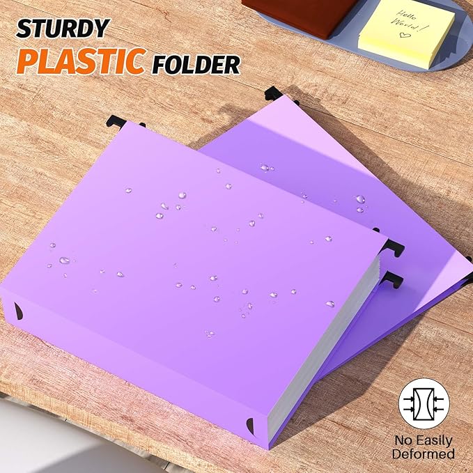 Extra Capacity Plastic Hanging File Folders,12 Pack Reinforced Hang Folders,Heavy Duty 2 Inch Expansion,Plastic Filing Cabinet Folders,Letter Size,Designed for Bulk Files, Medical Charts,Purple