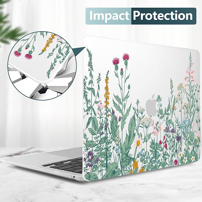 DONGKE Compatible with MacBook Air 13 inch Case 2021 2020 2019 2018 Release A2337 M1 A2179 A1932 with Retina Display & Touch ID, Plastic Hard Shell & Keyboard Cover - Garden Floral