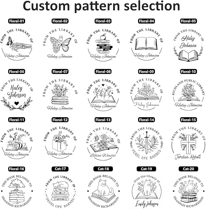 Custom Self-Inking Stamps | Personalized Book Stamp Gift for Book Lovers | 5 Ink Colors (Style04)