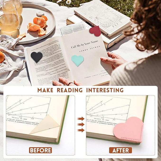 6 Pcs Leather Heart Bookmarks, Bookmarks for Women, Cute Heart Bookmark Corner, Book Marks for Teachers Students School Office Home Supplies