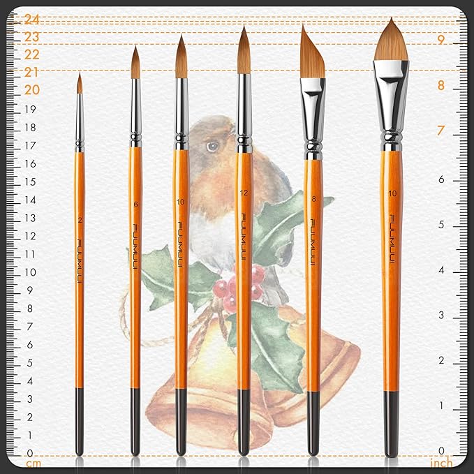 Sable Watercolor Brushes Kolinsky Watercolor Paint Brushes for Artists Professional 6pcs - Pointed Rounds Cat Tongue Oval Wash Dagger for Watercolor Acrylics Inks Gouache Painting