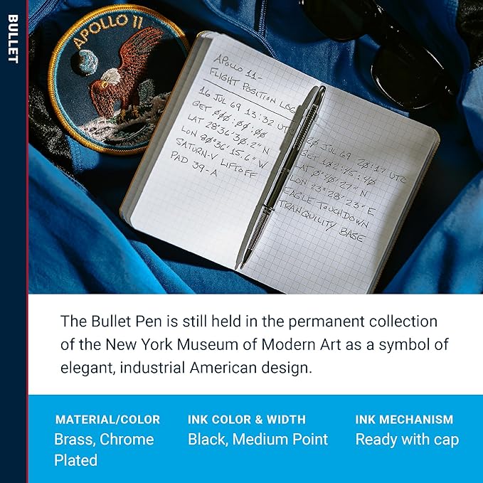 Fisher Space Pen Chrome Bullet Pen, Ballpoint, Brass, Black Ink, Pocket Clip, Gift Box