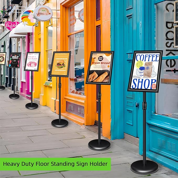 2Packs Adjustable Pedestal Sign Holder Stand 8.5''x11'', Floor Standing Poster Sign Stand, Aluminum Frame for Vertical/Horizontal View Sign stand,Outdoor/Indoor Standing Sign Holders, Black