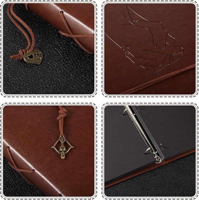 ThxMadam Leather Scaupbook Album 60 Pages Love Memory Photo Album,DIY Scrapbooking Supplies Kits for Couples Anniversary vintage Trave Birthday Scrapbook Photo Album 8.66x7.08 inch