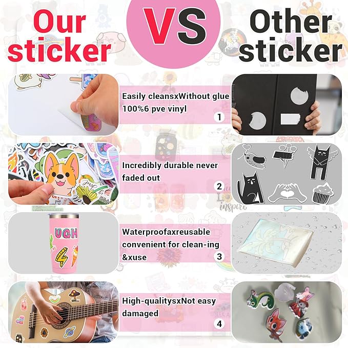 450 PCS Stickers for Water Bottles, Laptop, Waterproof, Cute Design for Kids, Teens, Luggage.Girls.Cute Colorful Waterproof Stickers