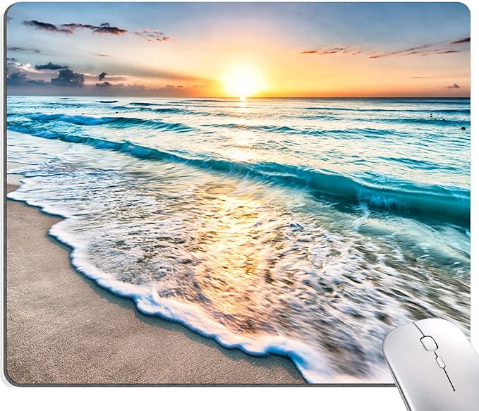 Beach Sunset Washable Square Waterproof Cute Gaming Office Laptop Mousepad - Non-Slip Rubber Computer Mouse Pad for Wireless Mouse, Personalized for Desk