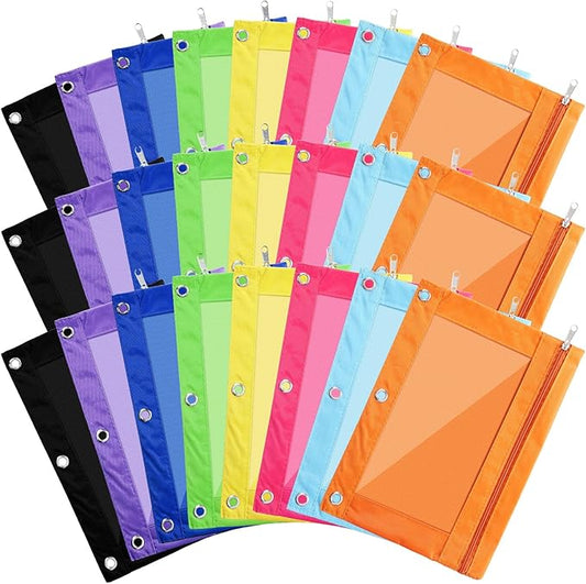 Boao 60 Pcs Pencil Pouch for 3 Rings Binder Pencil Bags Bulk with Zipper Colorful Case Stationery Bag with Clear Window for Office Supplies