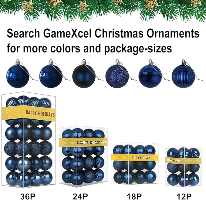 Navy Blue 8.0" Christmas Balls Ornaments - Extra Large Christmas Tree Decoration Shatterproof Hanging Shiny Balls for Birthday Holiday Wedding Decorations Set of 2pcs