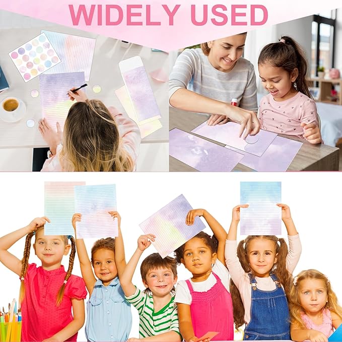 250Pcs Watercolor Stationery Paper and Envelope Set with 100 Letterhead Papers and 50 Envelopes, 10 Design for Letter Writing Invitations Computer Holidays Party Notes, 8.5x11 Inch-Lined