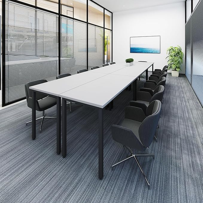 Bonzy Home Conference Tables 14ft Office Computer Desk for Meeting Room Study Writing Printer Table Office Computer Desk for 16 People Rustic Modern White 6PCS (165.3"x47.2"x29.5")