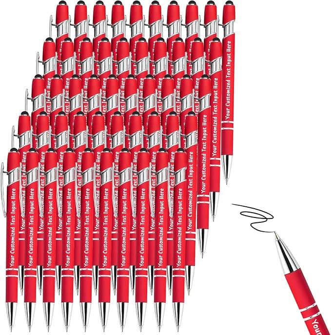 Personalized Ballpoint Pen 50 Custom Pens Free Engraved Bulk with Name Logo, Soft Black Ink Stylus with Touch Metal Office, Gift for Anniversaries, Graduations, Birthdays