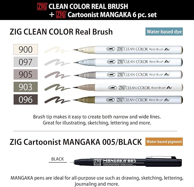 Kuretake Zig Inktober pen set, for Illustration, Manga Drawing, Lettering and Calligraphy, Professional Artist, Made in Japan (Special 24(6pcs.))