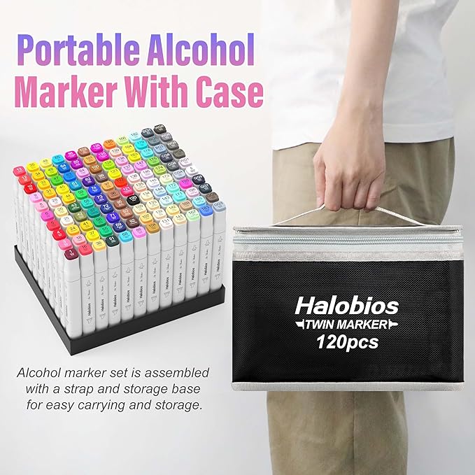 120 Colors Alcohol Markers Set, Dual Tip Fine & Chisel Drawing Markers Alcohol Marker with Case, Marker for Adults Kids Coloring Artists Drawing Sketching Card Making and Illustration