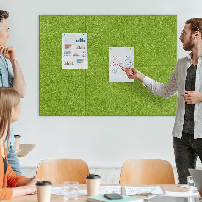 AKTOP Cork Board Bulletin Board 24"x36", 6 Pack Removable Felt Cork Board Tiles for Wall, Large Corkboard Notice Pin Board for Office, School & Home,24 Safe Adhesive Tabs, 20 Push Pins, Grass Green