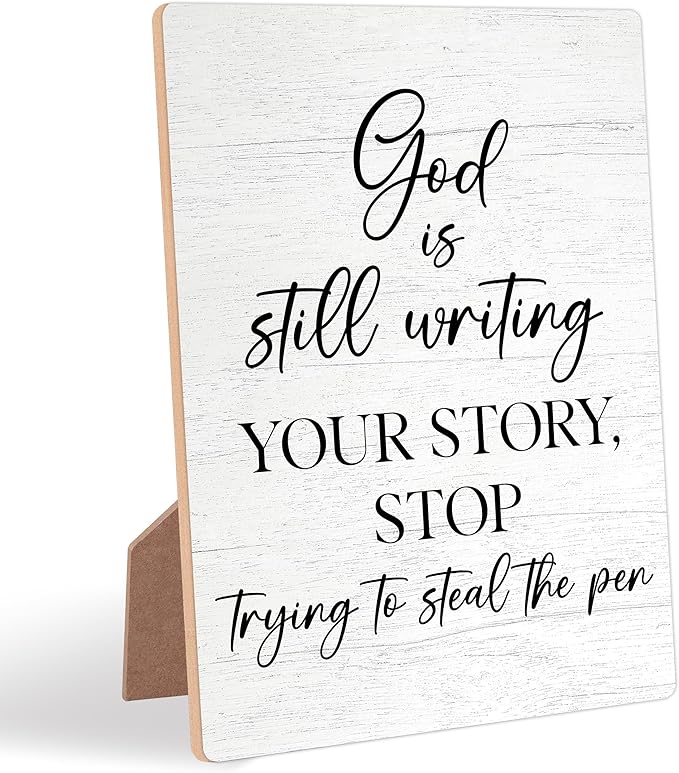 God Is Still Writing Your Story Wooden Sign with Stand, Bible Verses Decor, Christian Home Decor, Desk Signs for Office, Christian Gifts, Coworker Gifts, Encouragement Gifts for Women Men Friend,6