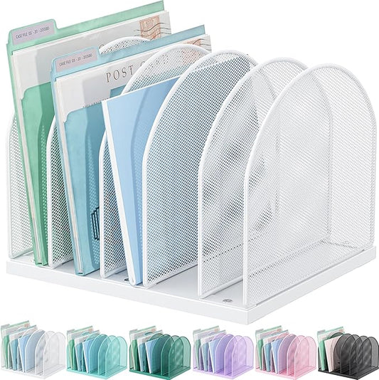 gianotter Desktop File Organizer, Desk Organizer with 5 Compartments, Paper Organizer for Desk, Workspace Organizers for Office Supplies (White)