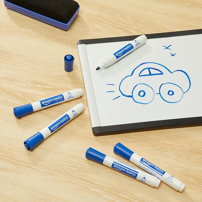 Amazon Basics Low-Odor Dry Erase Whiteboard Markers, Fine Tip, Blue, 36 Count