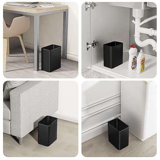 Cesun Small Bathroom Trash Can 2.1 Gallon Wastebasket, Modern Metal Garbage Can Office Waste Basket, Matte Black Stainless Steel Trash Bin for Bedroom, Home Office, Toilet, rv, Near Desk, Under Sink