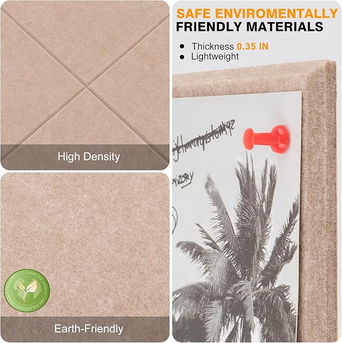 Large Cork Board for Office 48 x 36 in, Brown Bulletin Board, 12 Pack Felt Wall Tiles with Pushpins, Cork Boards for Wall Pin Board Tack Board Cork Boards