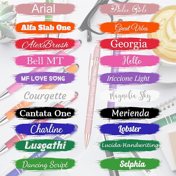 Personalized Pens Bulk 10 with Name Custom Engraving Ballpoint Pens with Stylus Tip Customized Smooth Writing Pens Personalized Gifts for Anniversary Birthday or Graduation(Gold Rose,Black Ink)