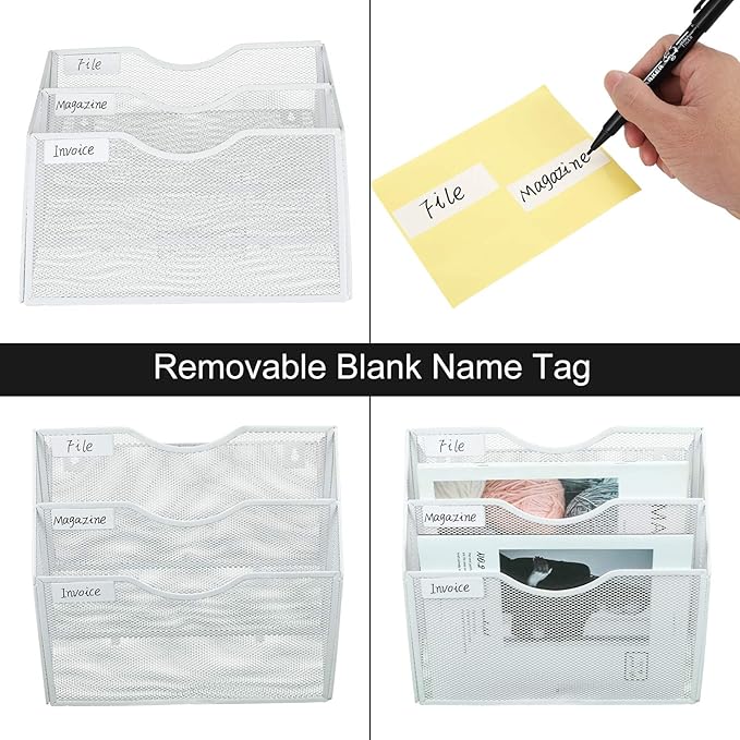 PAG Hanging Wall File Holder Mail Organizer Wall Mount Document Letter Rack, 3-Tier, White