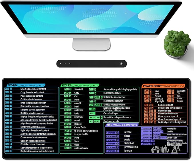 Galdas Gaming Mouse Pad XXL XL Large Long Extended Big Mousepad Non-Slip Rubber Keyboard Desk Pad with Stitched Edges for Laptop Home Office (31.5x11.8x0.08 Inch) … (Shortcut Keys Mac)