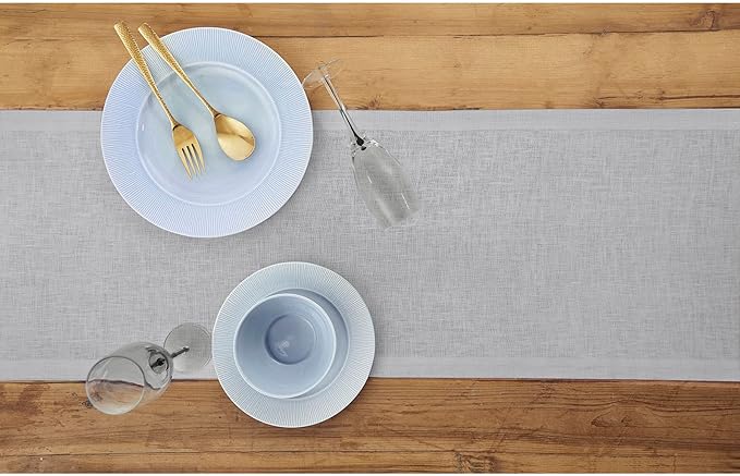 Solino Home Linen Soft Grey Table Runner 90 Inches Long - 100% Pure Linen 14 x 90 Inch Table Runner for Fall, Autumn, Thanksgiving, Christmas, Winter - Fete