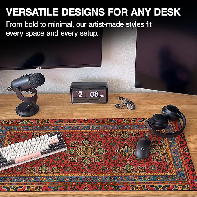 MPCO. Arabic Textiles Large Gaming Desk Pad - 36" x 17" Duraglyde Fabric Royal-Medallions Desk Mats - Non-Slip, Washable, Smooth Glide for Precision Gaming & Work