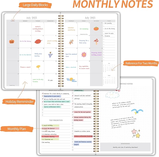 Monthly Planner 2025-2027, Simplified Monthly Calendar Planner, 24 Months Calendar, July 2025 - June 2027, 7.3" * 9.5", Waterproof Cover with Spiral Bound, for Office, School