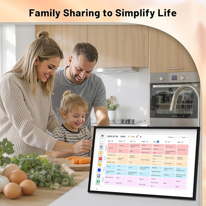 Digital Calendar 15.6" Smart Calendar&Chore Chart, 1920*1080 Interactive Touchscreen Electronic Calendar for Family Schedules, 64GB Wifi Meal Planner, Wall&Desk Mountable, 2025 Calendar-Black