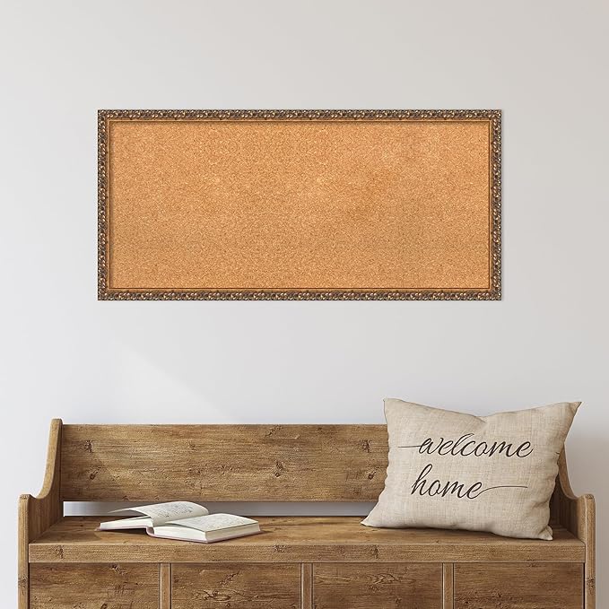 Amanti Art Natural Cork Board for Wall, 18x38 Vision Board with Bronze Frame, Medium Corkboard Office Decor for Home Organization, Traditional Corkboard Pinboard to Display Items for Home