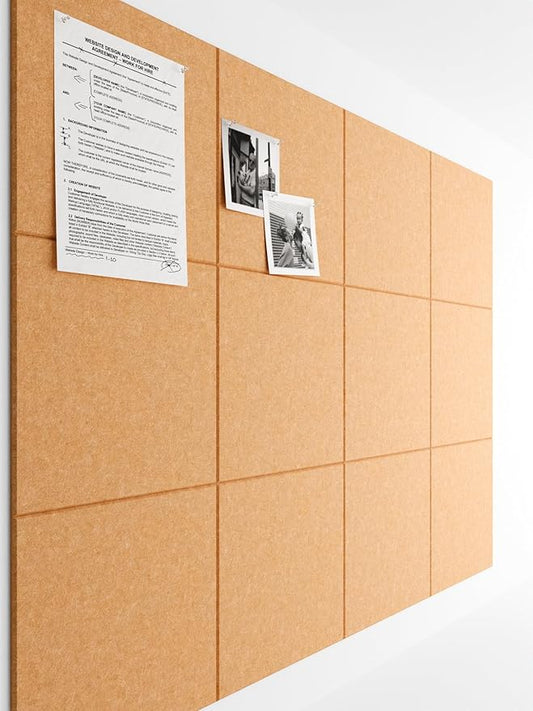 Bumusty Large Cork Board 47"x35" Alternative - 12 Pack Felt Wall Tiles with 70 Safe Removable Adhesive Tabs, 30 Pushpins, Cork Boards for Walls Pin Board Tack Board Cork Board (Longan Yellow)