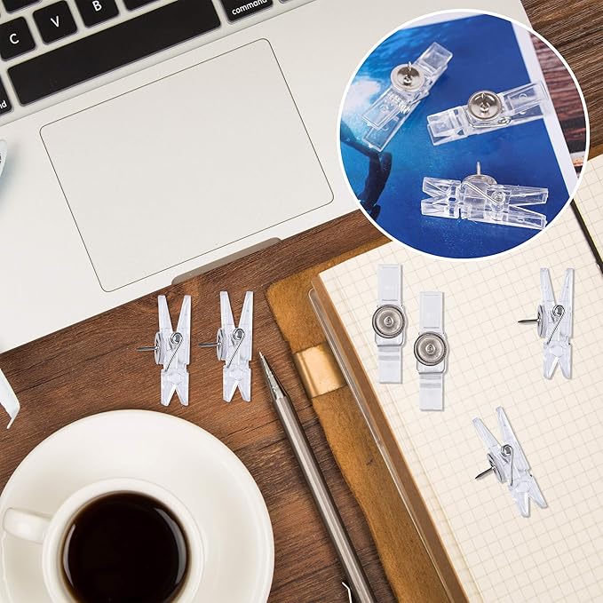 60 Pcs Push Pin Clips Decorative Push Pins with Clips Bulletin Board Clips Cork Board Pushpins Clear Craft Paper Clips Pushpins Thumb Tacks for Arts Cubicle Panel Wall Fabric Panels Offices Projects