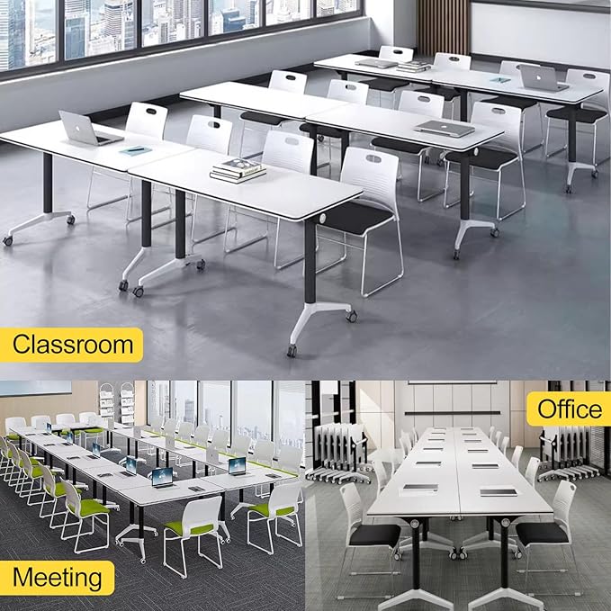 Conference Room Table with Flip-Top Design for Dynamic Meetings, Business Table Computer Desk with Heavy-Duty Frame,Foldable Seminar Meeting Tables for Home Office (4, E, 61IN)