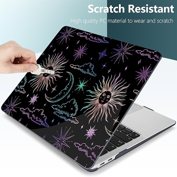 DONGKE Compatible with MacBook Air 13 inch Case 2021 2020 2019 2018 Release A2337 M1 A2179 A1932 with Retina Display & Touch ID, Plastic Hard Shell & Keyboard Cover - Sun & Moon