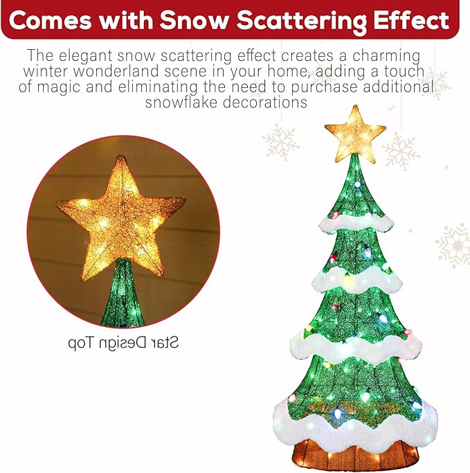 Hykolity 4FT 3D Genuine Outdoor Lighted Christmas Tree, Christmas Tree Yard Decoration with 600 LED Lights, Ground Stakes, Zip Ties