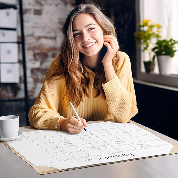 Simplified Desk Calendar 2026 with Desktop Mat, Cabbrix Large Desk Pad Calendar 21" x 16-1/2" Runs From January 2026 to December 2026, Desk Blotter Calendar for Home School and Office (Apricot)