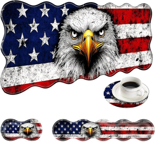 Large Mouse Pad and Keyboard Wrist Rest, Desk Pad for Keyboard and Mouse, 4-in-1 Large Gaming Mouse Pad with Wrist Support, Desk Mat for Home Office Study Game-Bald Eagle American Flag