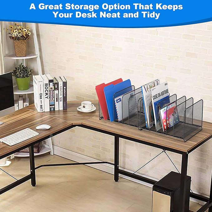 5 Sections Desk File Holder/Rack/Sorter,Mesh File Organizer,File Folder Organizer,Metal Upright Desktop Organization for Documents,Magazine,Kitchenware,Antiskid,Antirust,Sturdy,1 Pack